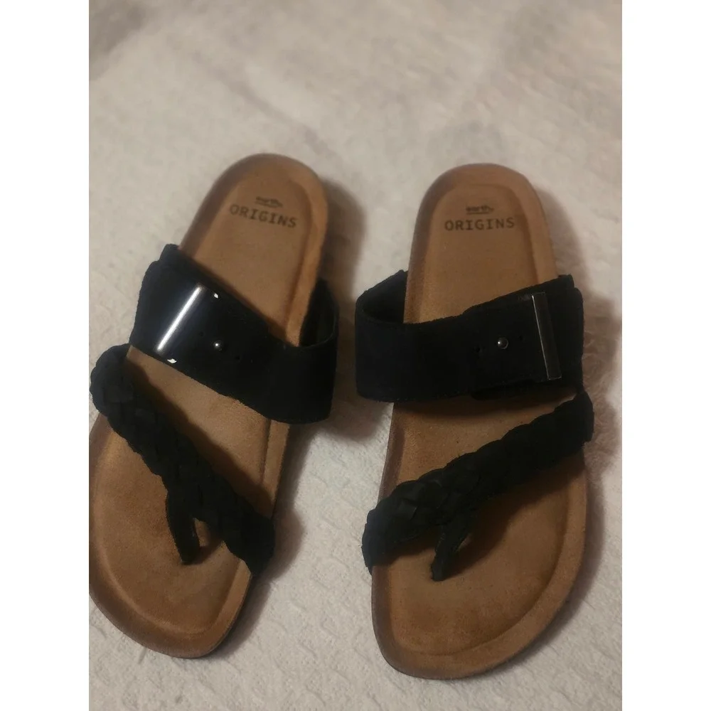 Earth Origins Black Braided Slide Sandals Adjustable Buckle Comfort Shoes